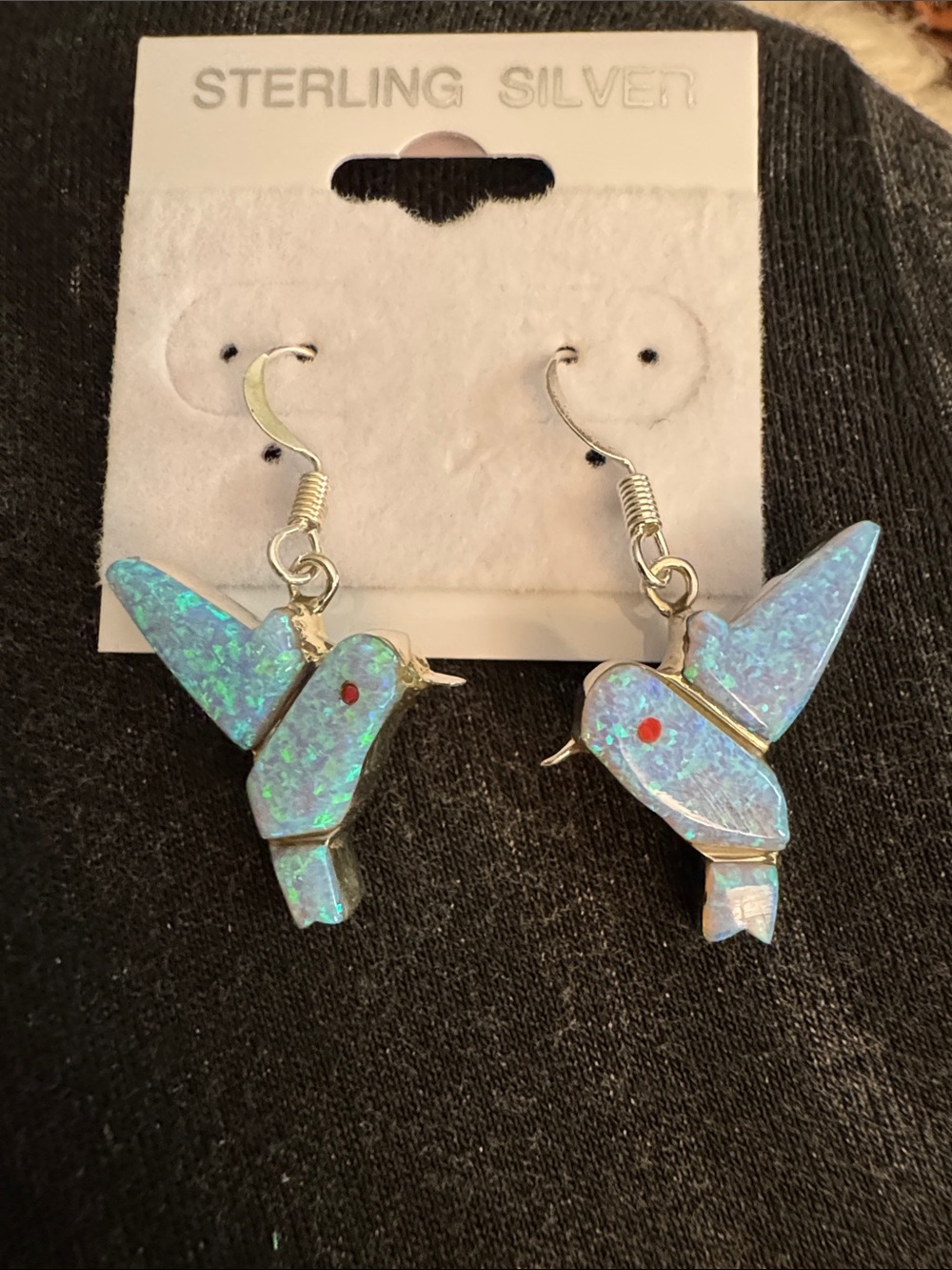 Sterling Silver blue Opal Hummingbird Drop Earrings - Blue